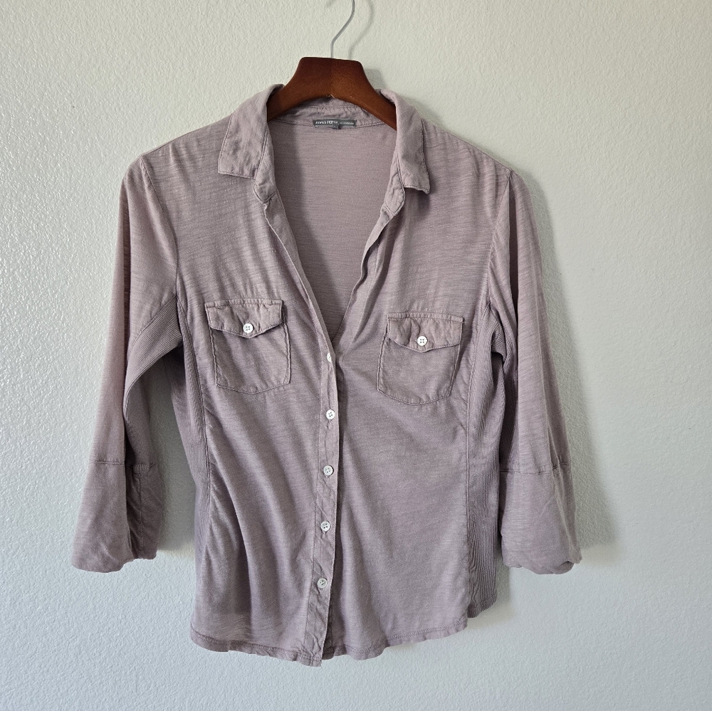 James Perse Pale Pink Slub Side Panel Button Camp Shirt  Size 4 or XL - Picture 8 of 15
